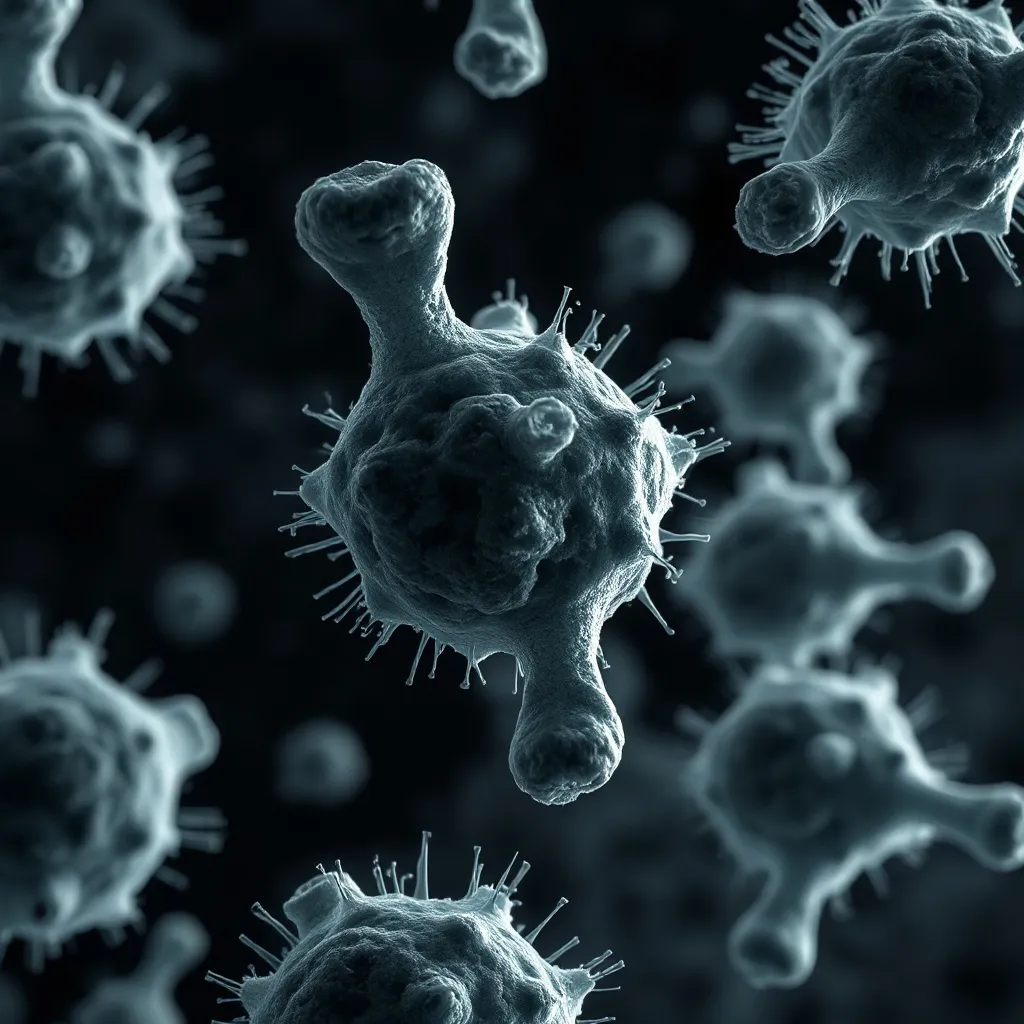 Microscopic view of cellular structures and lysosomes in a c